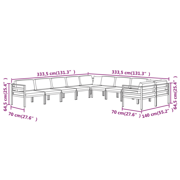 10-osaline modulaarne aiadiivanikomplekt patjadega, alumiinium, antratsiithall – 7