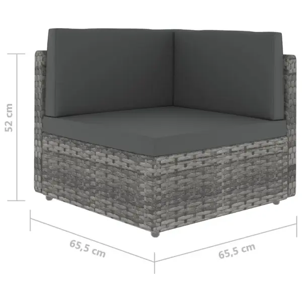 10-osaline modulaarne aiamööbli komplekt patjadega, hall polürotang, kohvilaud karastatud klaasplaadiga, lauaplaat 90 x 50 cm – 13