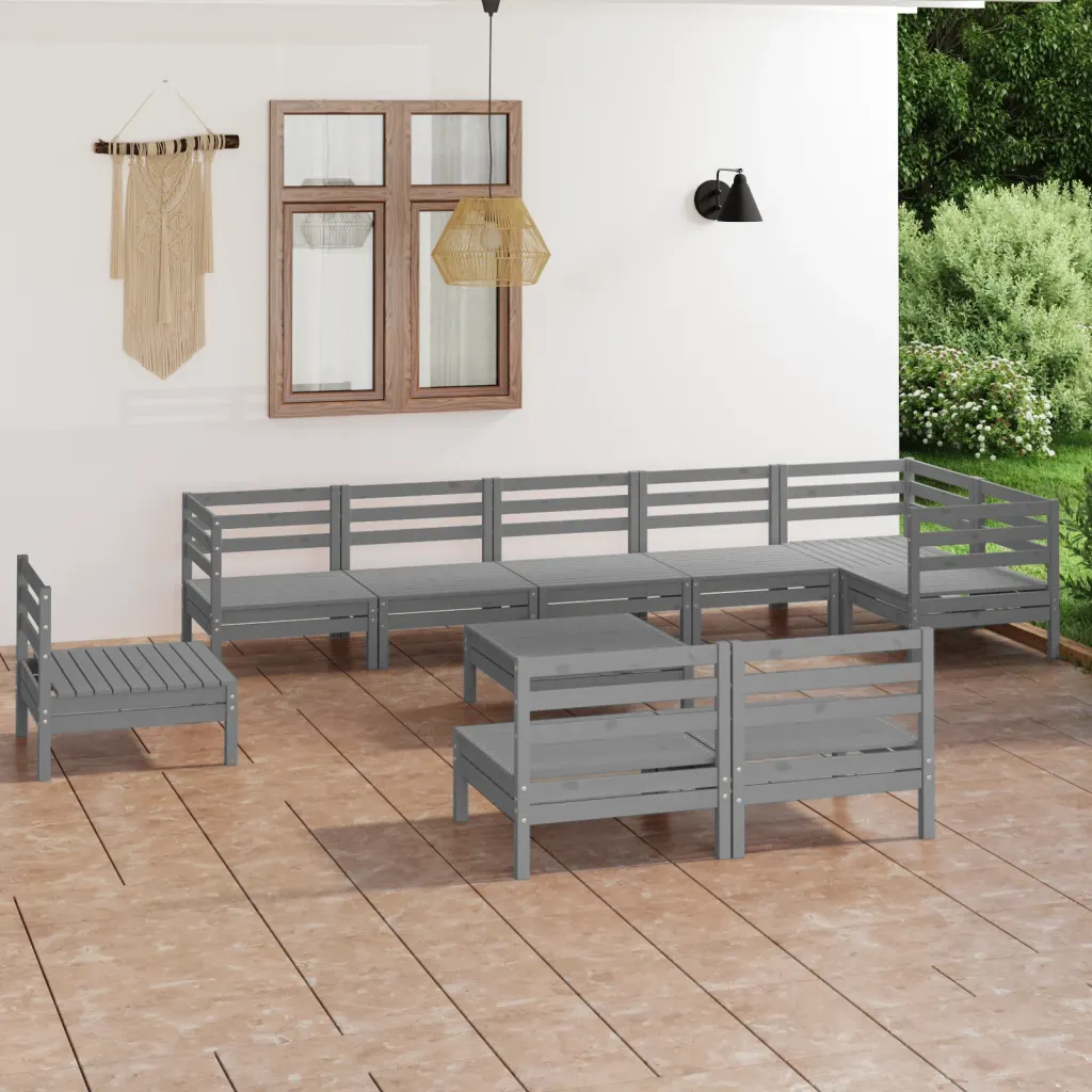 Modulaarne 10-osaline aiadiivanikomplekt, hall täismännipuit