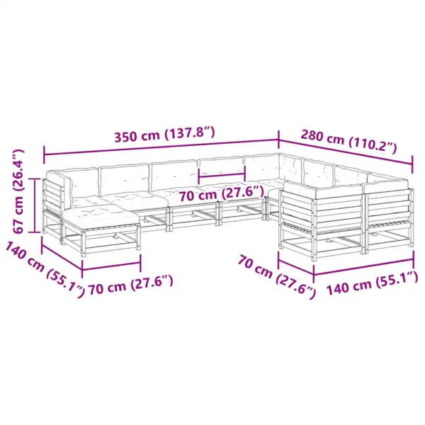 10-osaline modulaarne aiadiivani komplekt patjadega, vahapruun männipuit, kreemjasvalged padjad – 12