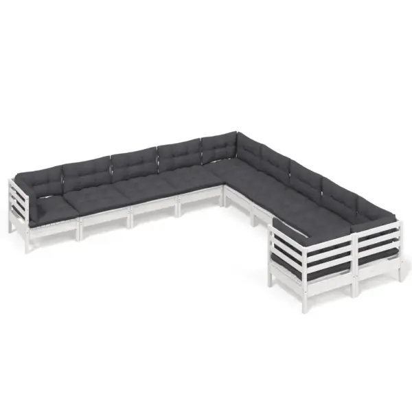 Modulaarne aiamööbli diivanikomplekt istmepatjadega, 10-osaline, valge täismännipuit – 2