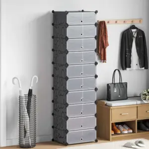 10-sektsiooniga jalatsikapp, must-valge, plastpaneelid ja terasraam, 47 x 37 x 172 cm