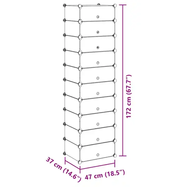 10-sektsiooniga jalatsikapp, must-valge, plastpaneelid ja terasraam, 47 x 37 x 172 cm – 8
