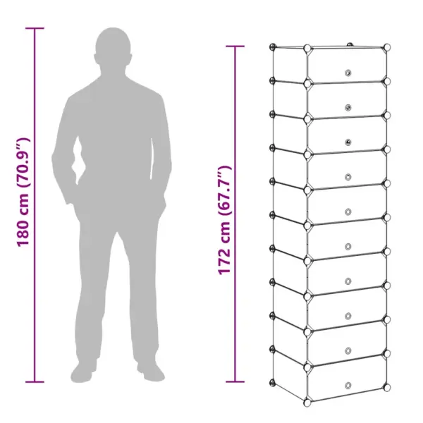 10-sektsiooniga jalatsikapp, must-valge, plastpaneelid ja terasraam, 47 x 37 x 172 cm – 9