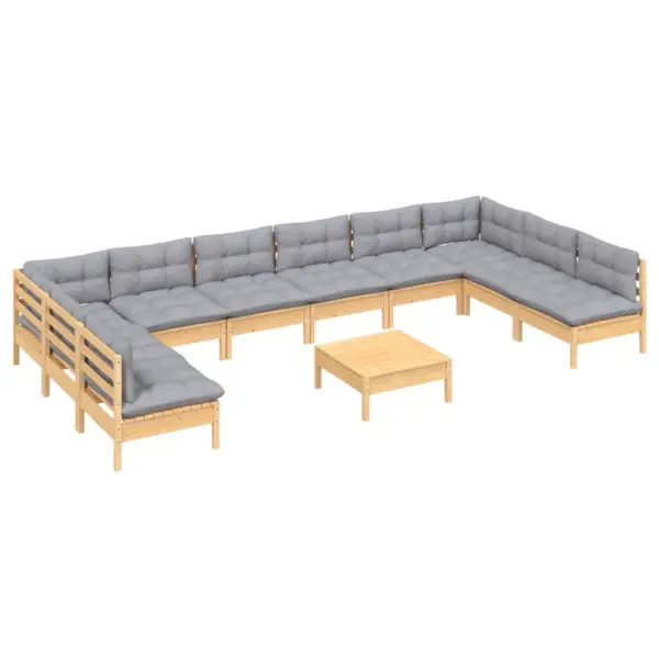 11-osaline täismännipuidust aiamööbli komplekt hallide patjadega, modulaarne nurgadiivan ja laud – 3