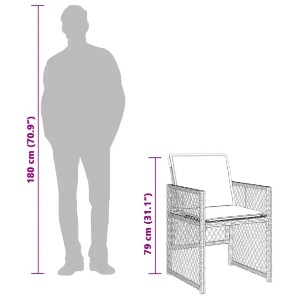 11-osaline aiasöögikomplekt patjadega, beež polürotang, akaatsiapuidust lauaplaadiga, 1 laud + 10 tooli – 9
