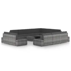 12-osaline modulaarne aiamööbli komplekt patjadega, hall polürotang