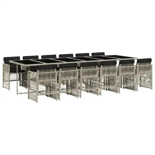 13-osaline aiamööbli söögikomplekt patjadega, helehall polürotang, klaasplaadiga laud 330 x 106 cm – 2