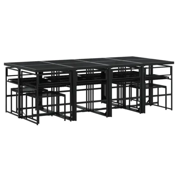 13-osaline aiamööbli komplekt patjadega, must PE-rotang, laud 220 x 107 cm – 9