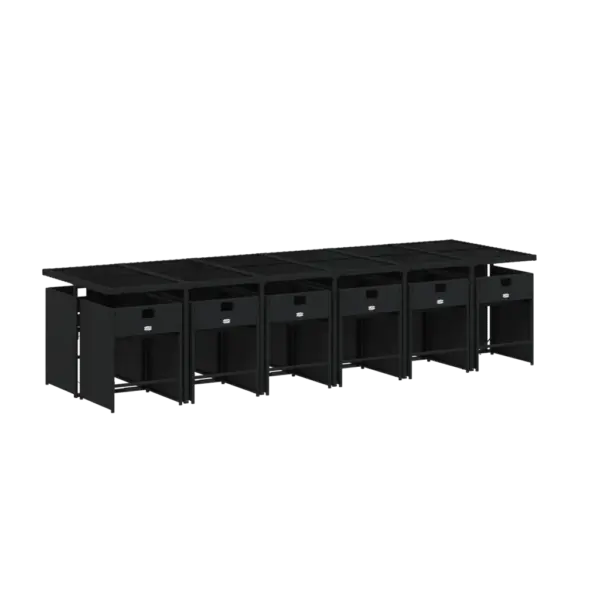 13-osaline aiamööbli komplekt patjadega, must PE-rotang, klaasplaadiga laud 330 x 106 cm, 12 kokkuklapitavat aiatooli – 3