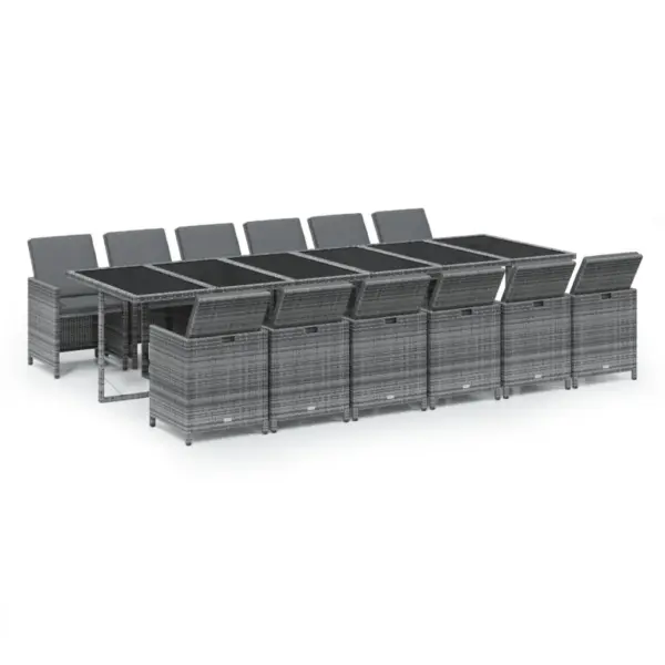 13-osaline polürotangist aiamööbli komplekt patjadega, hall/must, laud 331 x 107 cm, 12 tooli – 2