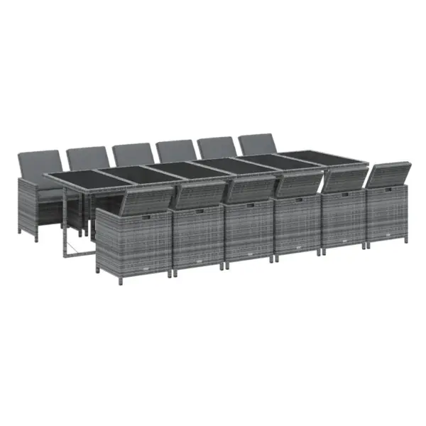 13-osaline polürotangist aiamööbli komplekt patjadega, hall/must, laud 331 x 107 cm, 12 tooli – 3