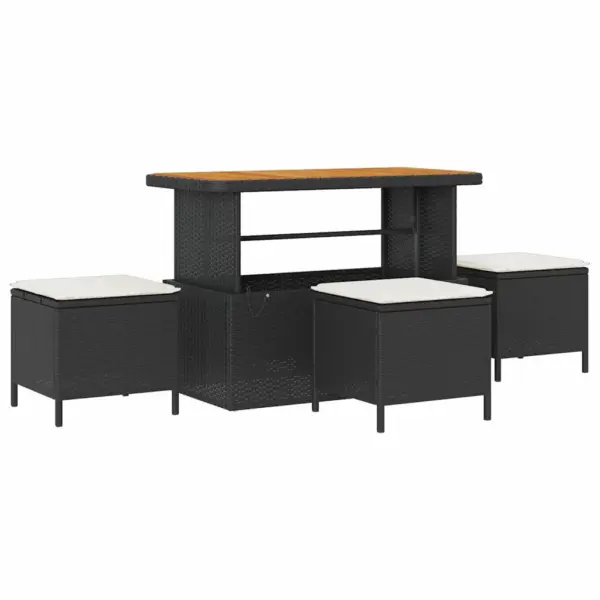 Aiamööbli diivanikomplekt patjadega, 14-osaline, must polürotang, kreemikad padjad, terasraam, akaatsiapuidu detailid – 4