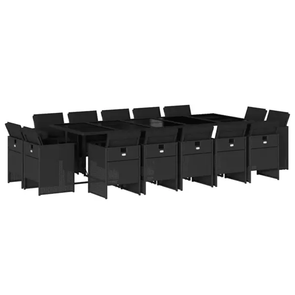 15-osaline aiamööbli komplekt kokkuklapitavate toolidega, must polürotang, laud 275 x 106 cm, patjadega – 2