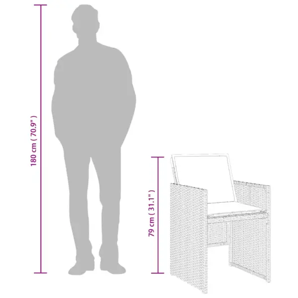 15-osaline aiamööbli komplekt kokkuklapitavate toolidega, must polürotang, laud 275 x 106 cm, patjadega – 10
