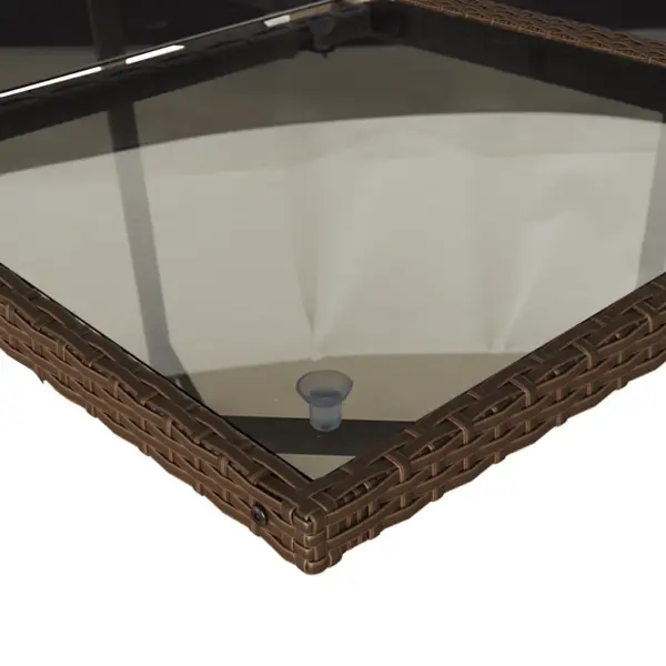 15-osaline pruunist polürotangist aiamööbli komplekt patjadega, klaasplaadiga laud 275 x 106 cm, 10 allaklapitava seljatoega tooli ja 4 tumbat – 5