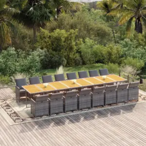 17-osaline hall aiamööbli komplekt patjadega, polürotang, akaatsiapuidust lauaplaadiga