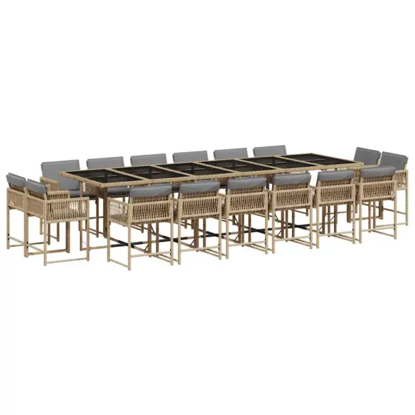 17-osaline aiamööbli söögikomplekt patjadega, PE-rotang, beež, musta karastatud klaasplaadiga laud 330 x 106 cm – 2