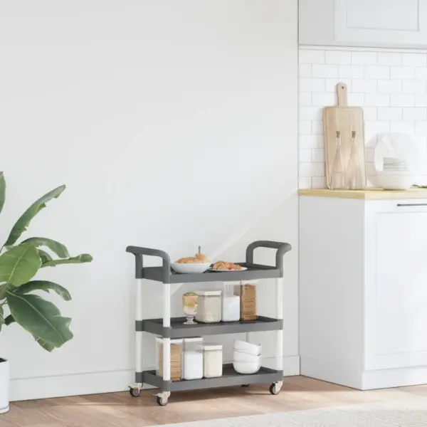 3-korruseline köögi- ja joogikäru ratastega, hall, 77 x 34 x 72 cm, alumiinium – 3