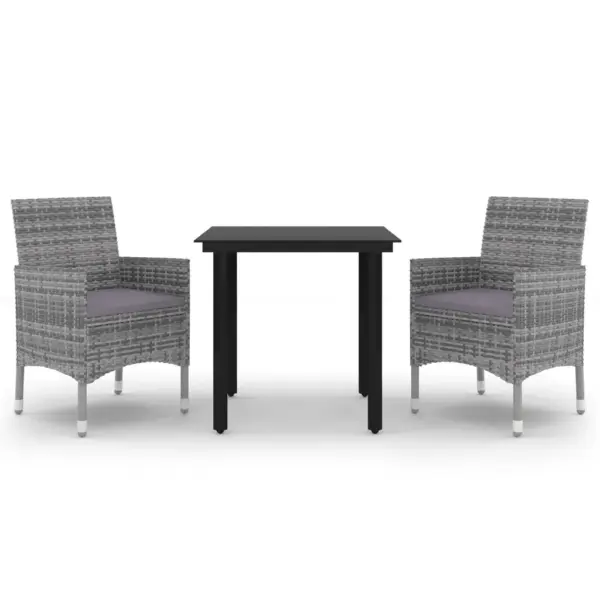 3-osaline aiamööbli komplekt 2 tooli ja lauaga, hall polürotang, klaaslauaga, laud 80 x 80 cm – 2