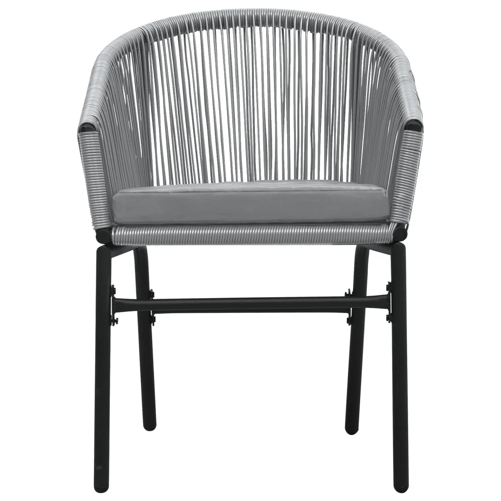 3-osaline aiamööbli komplekt klaasplaadiga lauaga, must laud 80 x 80 cm ja hallid PVC-rotangist toolid istmepatjadega