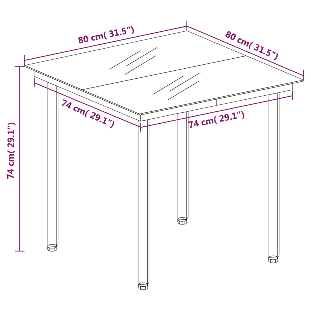 3-osaline aiamööbli komplekt klaasplaadiga lauaga, must laud 80 x 80 cm ja hallid PVC-rotangist toolid istmepatjadega