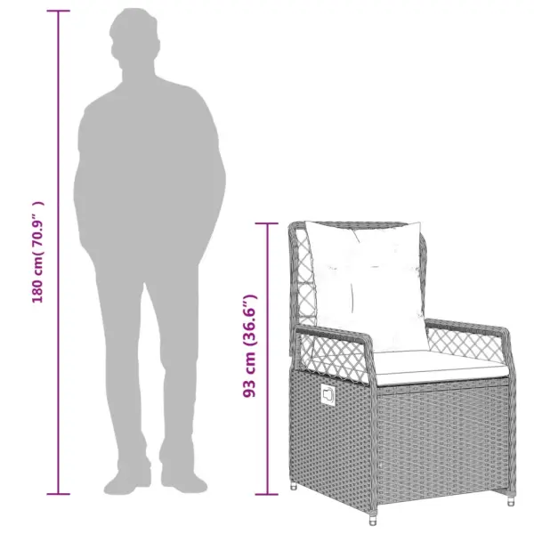 3-osaline aiamööbli komplekt patjadega, reguleeritavate seljatugedega toolid, beež polürotang, must aialaud karastatud klaasplaadiga 80 x 80 x 74 cm – 10