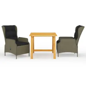 3-osaline aiamööbli komplekt reguleeritavate toolidega, pruun PE-rotang ja akaatsiapuidust laud