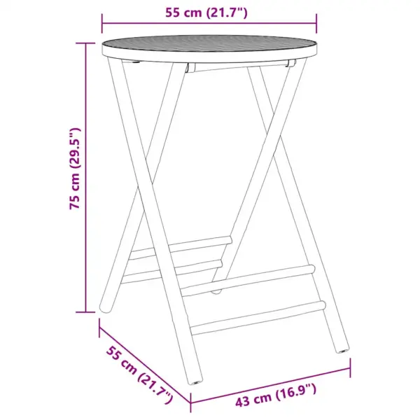 3-osaline kokkupandav bambusest bistroo aiamööbli komplekt, pruun, laud 55 x 75 cm, 2 tooli 43 x 54 x 88 cm – 11