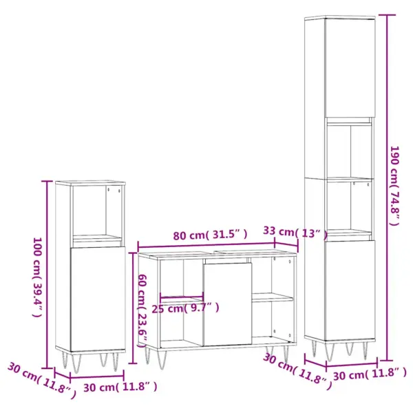 3-osaline vannitoa mööblikomplekt, betoonhall tehispuit, rauast jalgadel – 13