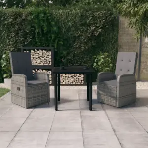 3-osaline aiamööbli komplekt kallutatavate toolidega, hall/must, PE-rotang, laud 80 x 80 cm