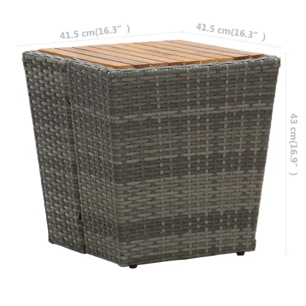 3-osaline aiabistroo komplekt allalastavate seljatugedega, hall polürotang ja akaatsiapuit, 2 tugitooli ja kohvilaud 41,5 x 41,5 x 43 cm – 13