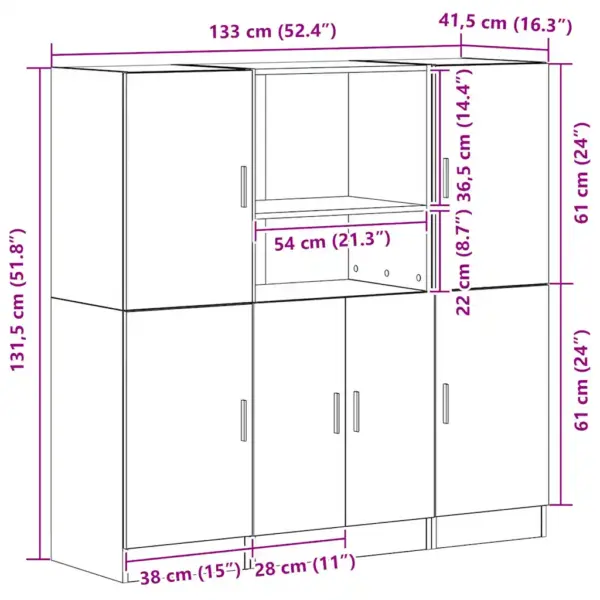 3-osaline köögikapikomplekt avatud riiulitega, kunsttamm, tehispuit, 133 x 41,5 x 131,5 cm – 12