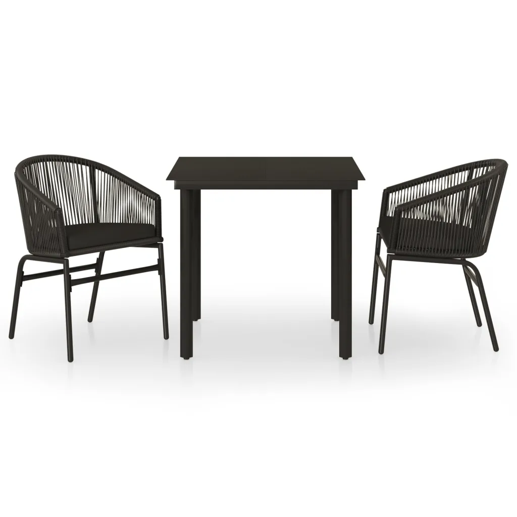 3-osaline aiamööbli komplekt, must, PVC-rotang toolid ja klaasplaadiga laud 80 x 80 cm