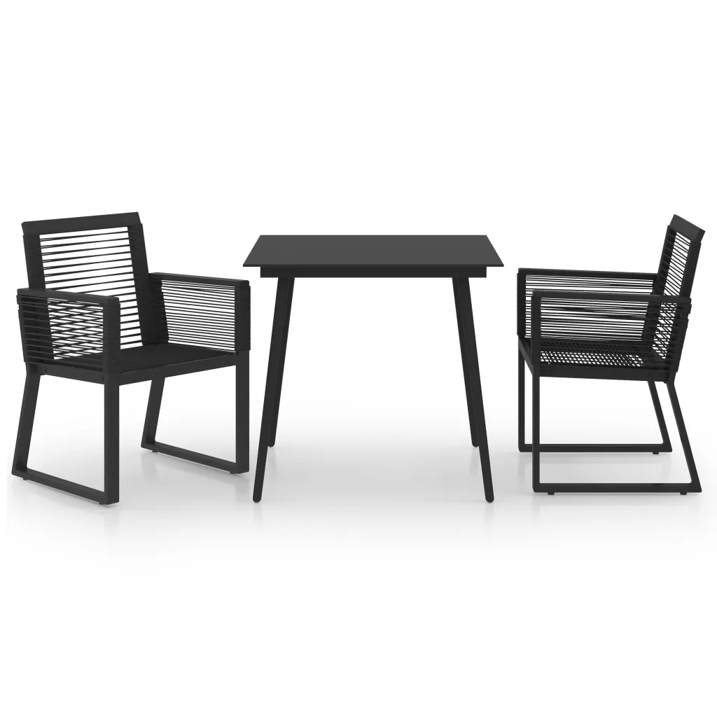 3-osaline aiamööbli komplekt PVC-rotangist, must, laud 80 x 80 cm, 2 tugitooli