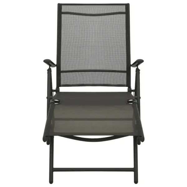 3-osaline kokkupandav päevitustooli ja jalapinkide komplekt, must alumiinium ja tekstileen – 4