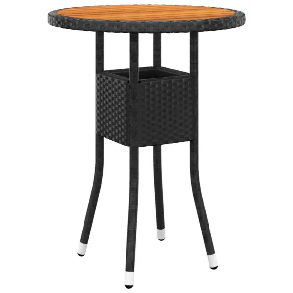3-osaline aiamööbli komplekt, must polürotang, akaatsiapuidust lauaplaadiga, laud Ø60 x 75 cm, istmepatjadega – 3
