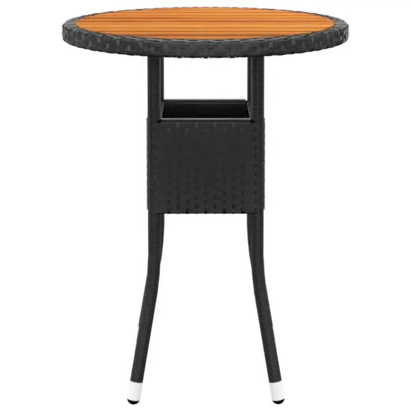 3-osaline aiamööbli komplekt, must polürotang, akaatsiapuidust lauaplaadiga, laud Ø60 x 75 cm, istmepatjadega – 4