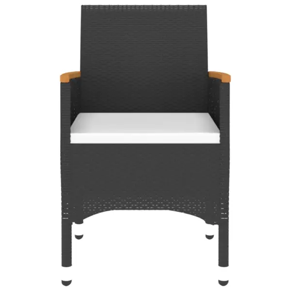 3-osaline aiamööbli komplekt, must polürotang, akaatsiapuidust lauaplaadiga, laud Ø60 x 75 cm, istmepatjadega – 6