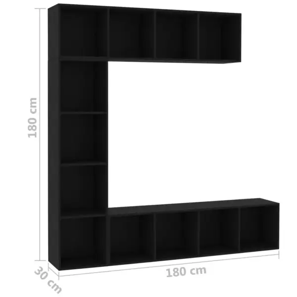 3-osaline must raamatu- ja telerikapikomplekt, tehispuit, 180 x 30 x 180 cm - 6
