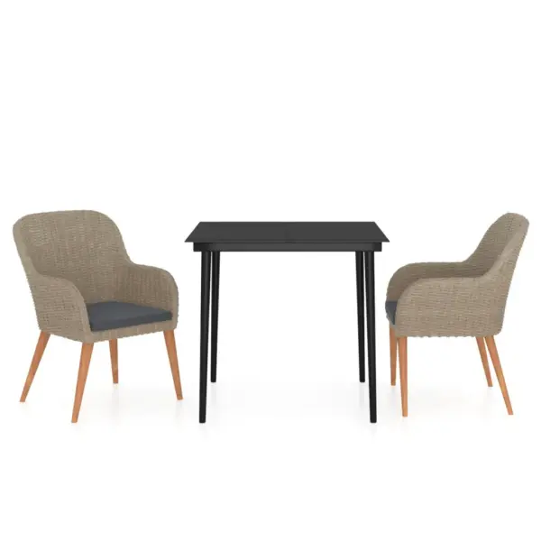 3-osaline polürotangist aiamööbli komplekt istmepatjadega, pruun ja must, laud 80 x 80 cm – 2