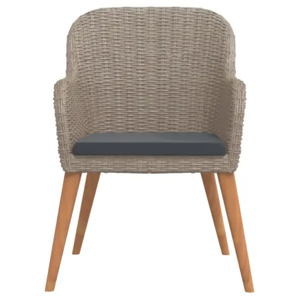 3-osaline aiamööbli komplekt 2 tooli ja lauaga, pruun/must, polürotang ja akaatsiapuit, laud 80 x 80 cm, tumehallide istmepatjadega – 4