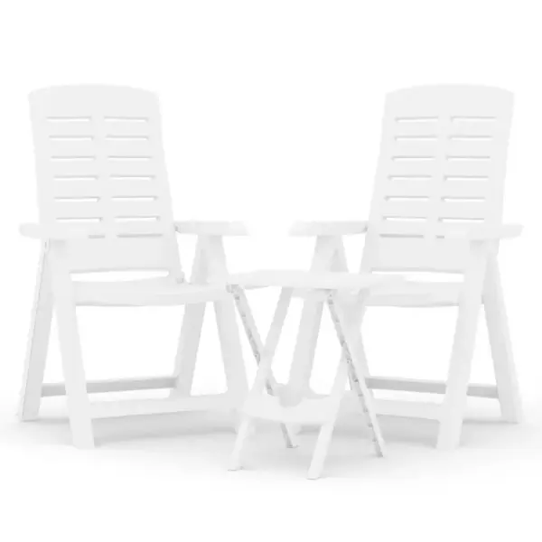 3-osaline valge aiamööbli komplekt, kokkupandavad reguleeritava seljatoega PP-toolid ja laud – 2