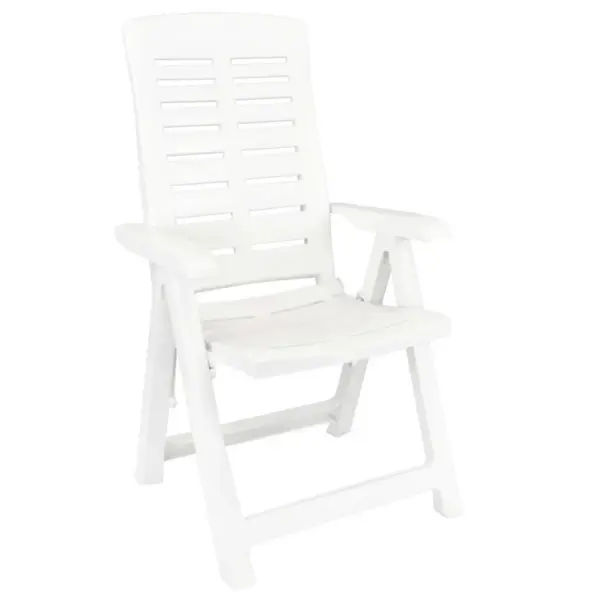 3-osaline valge aiamööbli komplekt, kokkupandavad reguleeritava seljatoega PP-toolid ja laud – 5