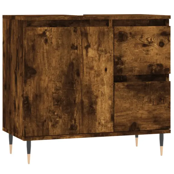 3-osaline vannitoa mööblikomplekt, suitsutatud tamm, tehispuit ja rauast jalad – 9