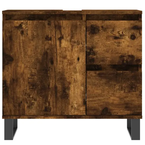 3-osaline vannitoa mööblikomplekt, suitsutatud tamm, tehispuit ja rauast jalad, valamukapp 65 x 33 x 60 cm – 10