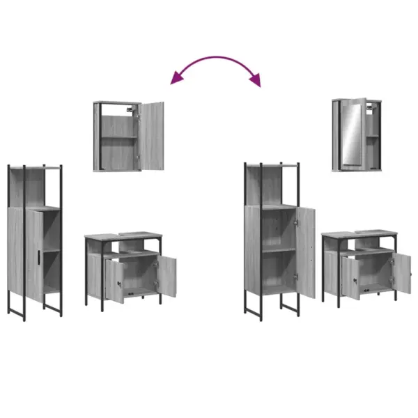 3-osaline vannitoamööbli komplekt valamukapi, peegelkapi ja kõrge kapiga, hall Sonoma tamm, tehispuit – 10