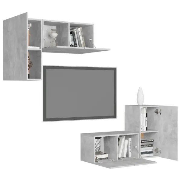 4-osaline seinale kinnitatavate telerikappide komplekt, betoonhall puitlaastplaat - 3