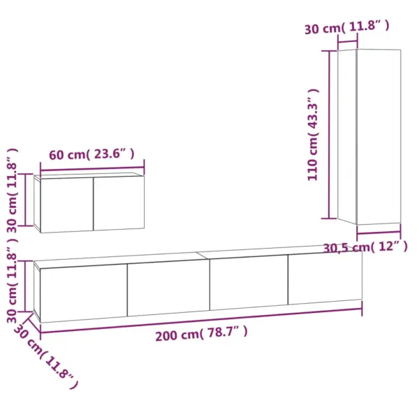 4-osaline seinale kinnitatav telerikappide komplekt, hall Sonoma tamm, tehispuit – 12