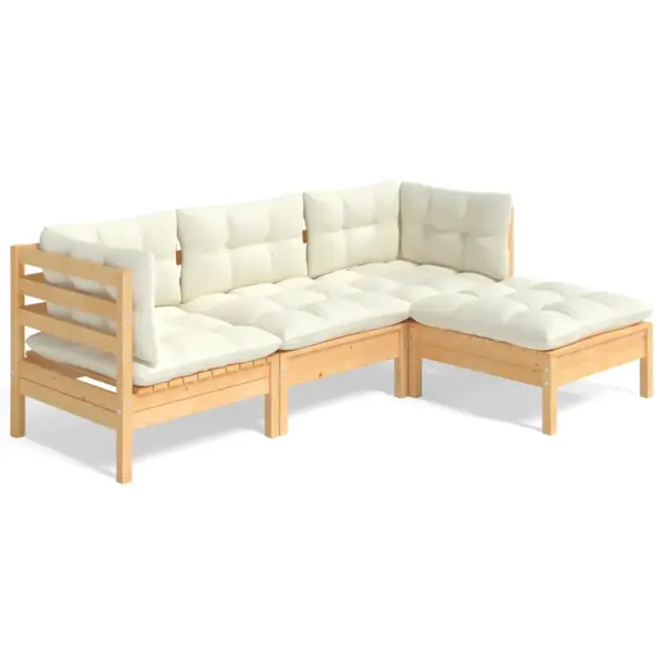 4-osaline männipuidust aiamööbli nurgakomplekt kreemjate patjadega – 2